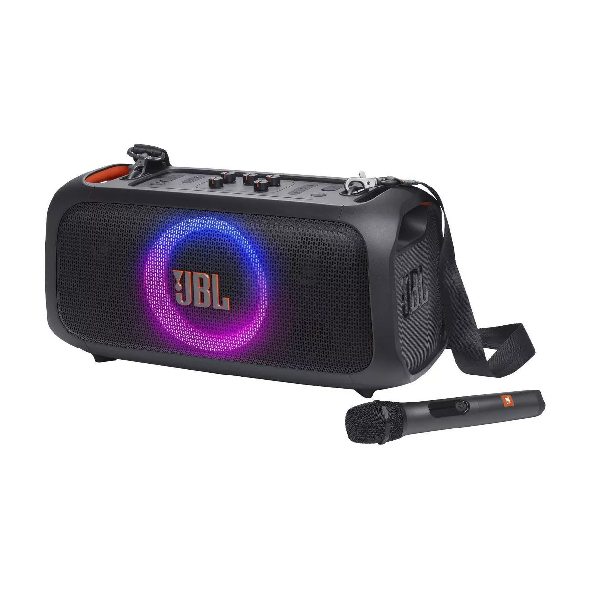 JBL Partybox On-The-Go Portable Party Speaker with Built-In Lights and Wireless Mic - Black